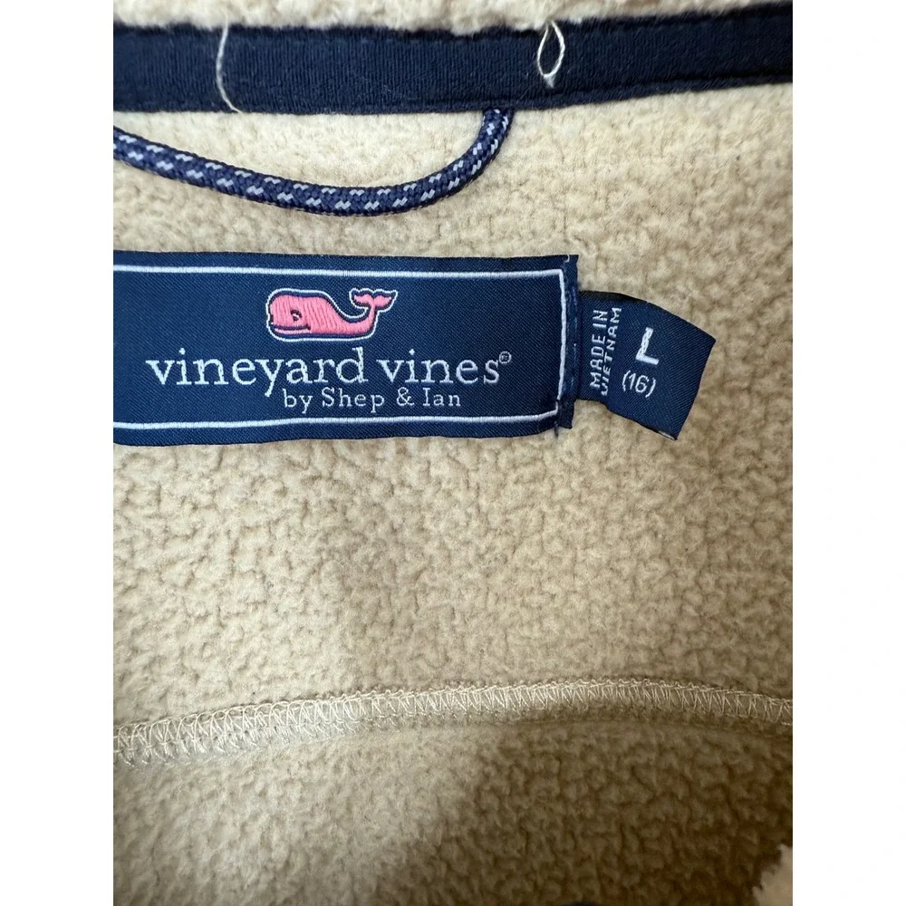 Vineyard Vines Boys Stillwater Sherpa Fleece Vest Tan Navy Preppy Zip Up Sz L 16